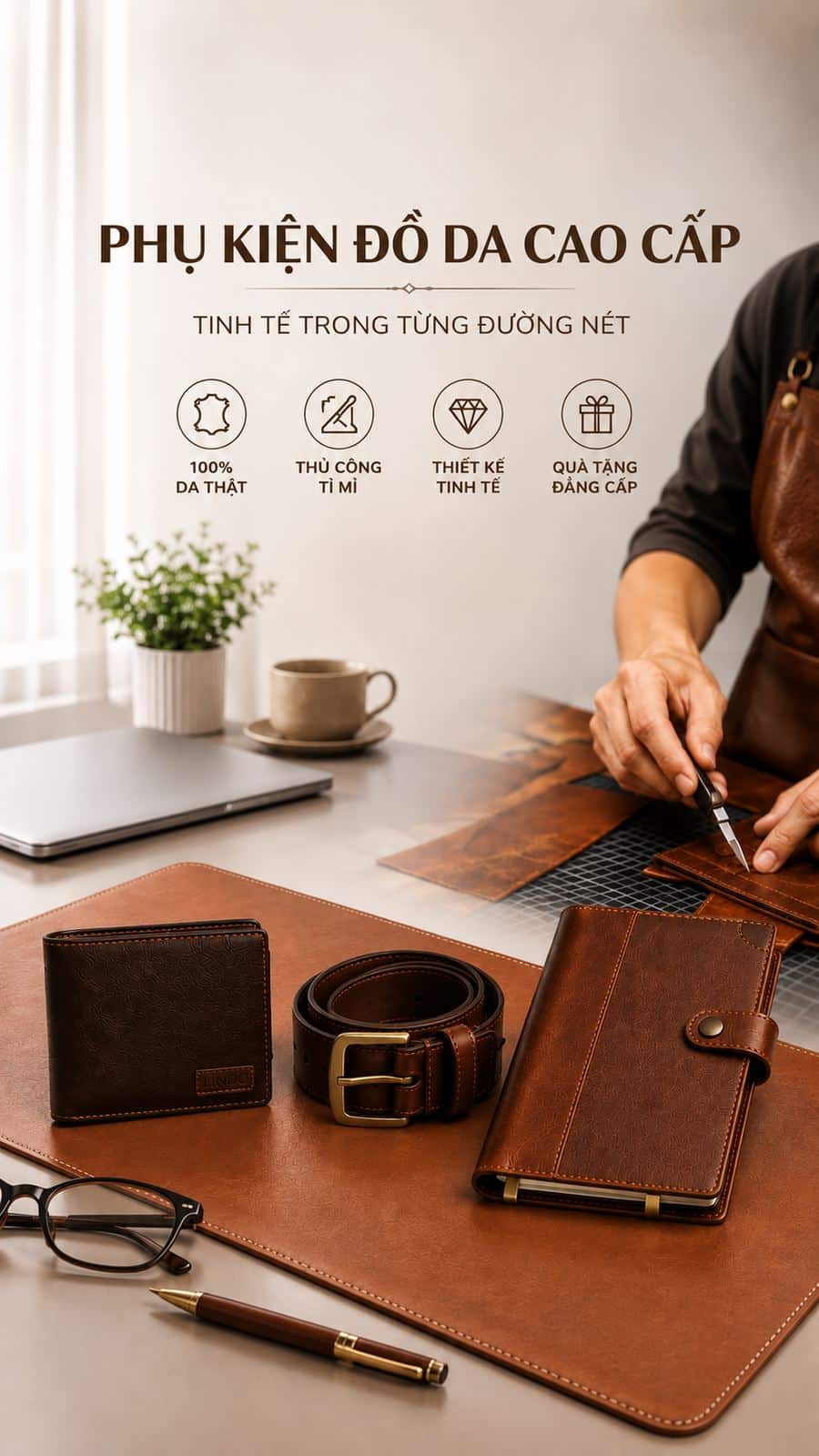 Tấm lót bàn làm việc da bò thật cao cấp